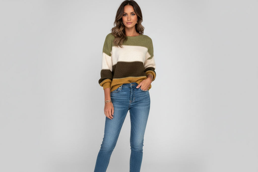 ルガーネ - レディースストライプニットセーター