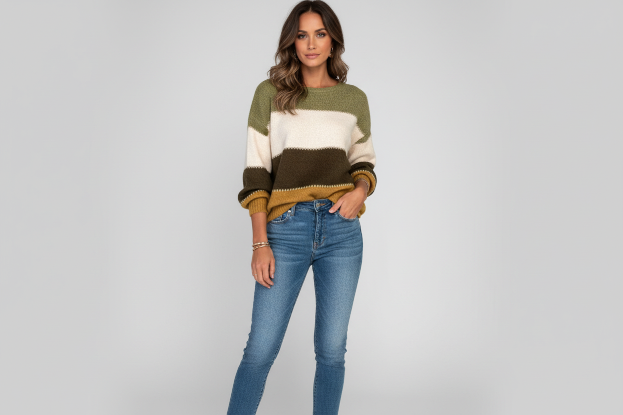 ルガーネ - レディースストライプニットセーター