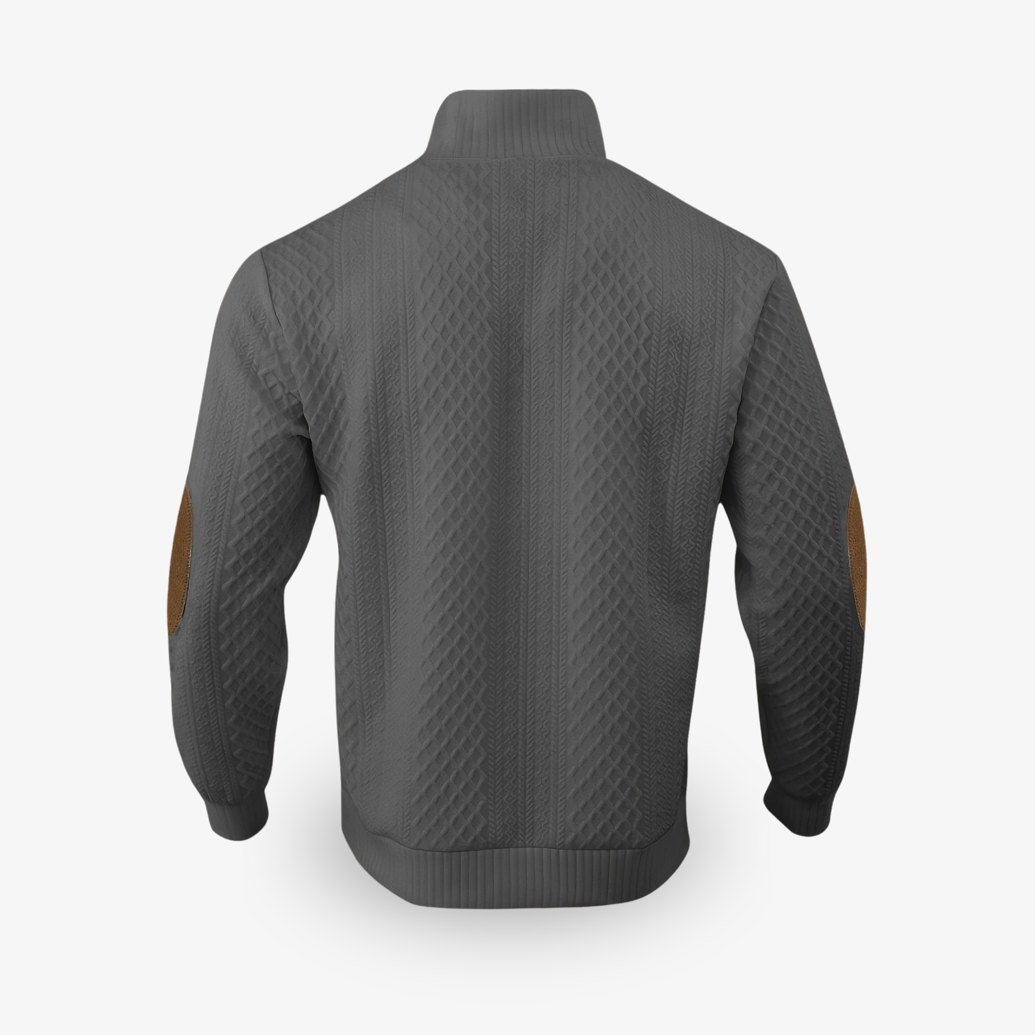 ルガーネ - メンズプレミアムケーブルニットセーター、エルボーパッチデザイン